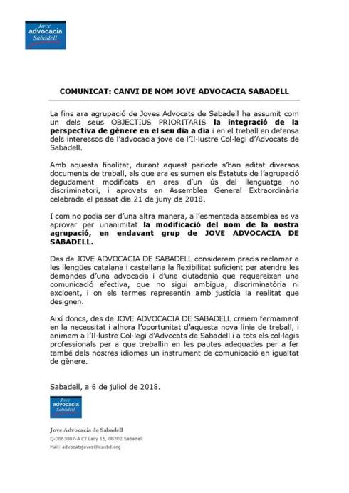 COMUNICAT JAS CANVI DE NOM